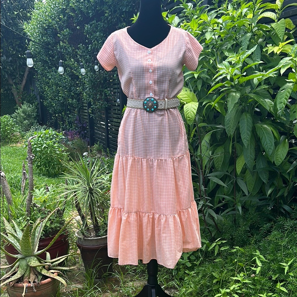 Peachy Gingham Prairie Dress XS/S